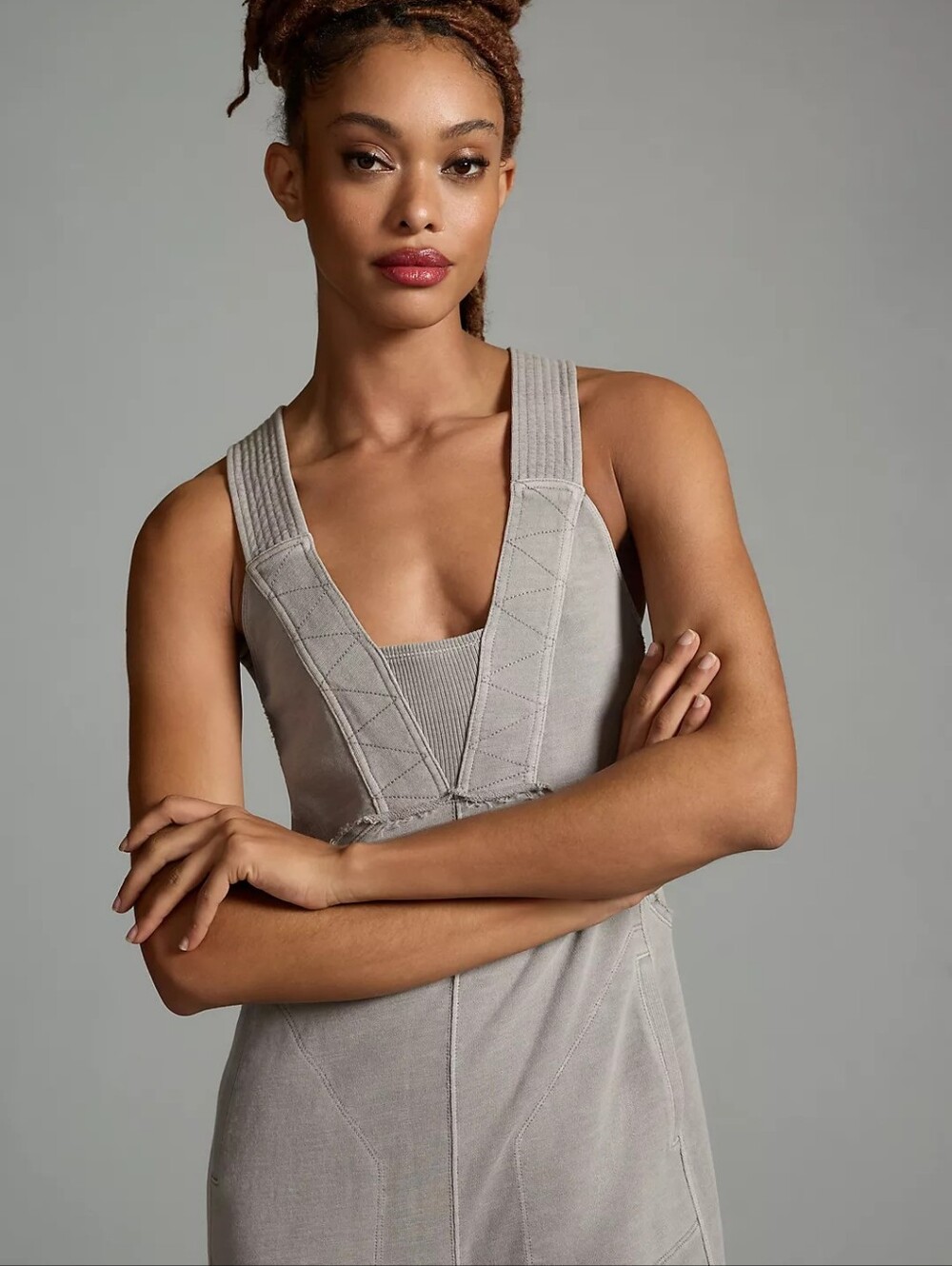 Anthropologie Daily Practice The Palmra Pull- On Cotton Jumpsuit Light Gray - Picture 3 of 9